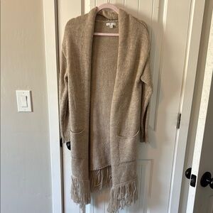 New York & Co Long Open-Front Cardigan with Fringe